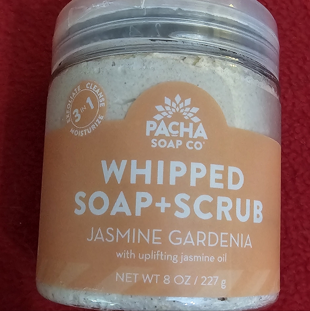 PACHA Soap Whipped Soap and Scrub. Jasmine and Gardina Scented. 8ox